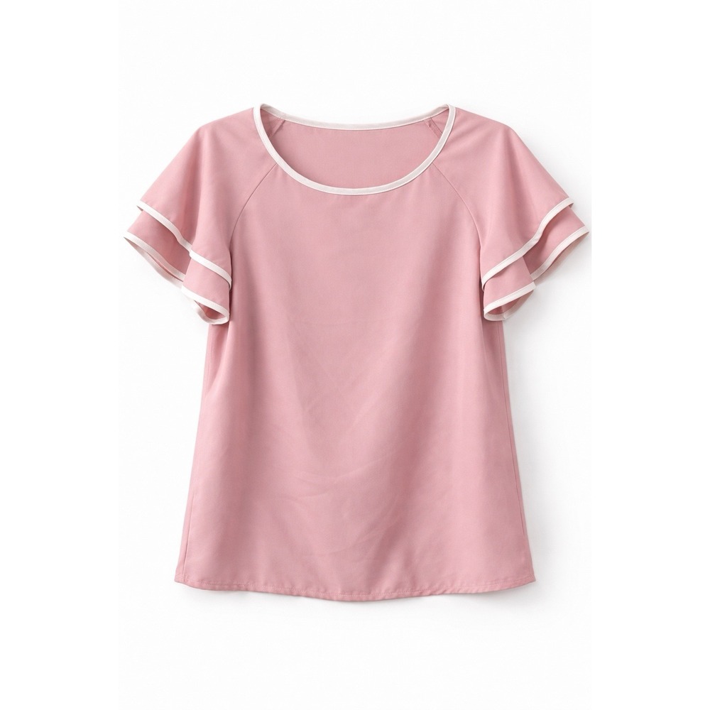 Shein Dusty Pink Blouse Womens M Cap Sleeve Lightweight Casual Top Round Neck